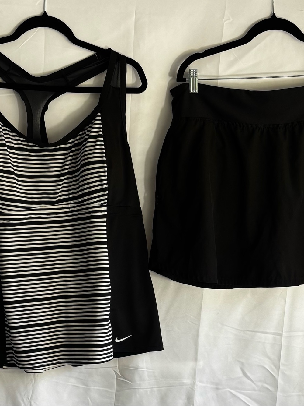 Nike Black and White Striped swim Tank with Black Skort